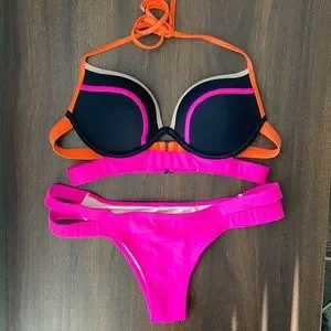 VICTORIA'S SECRET★LA BLANCA ピンク&ブラウン ビキニ Rare VTG Victoria's Secret PINK Double String Bikini Panty